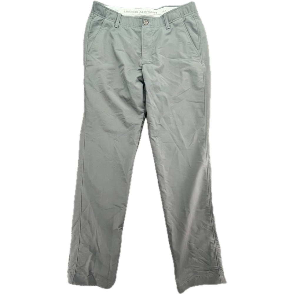 Under Armour Mens Golf Pants Chino Style Gray Size 34x32 Flat Front Performance
